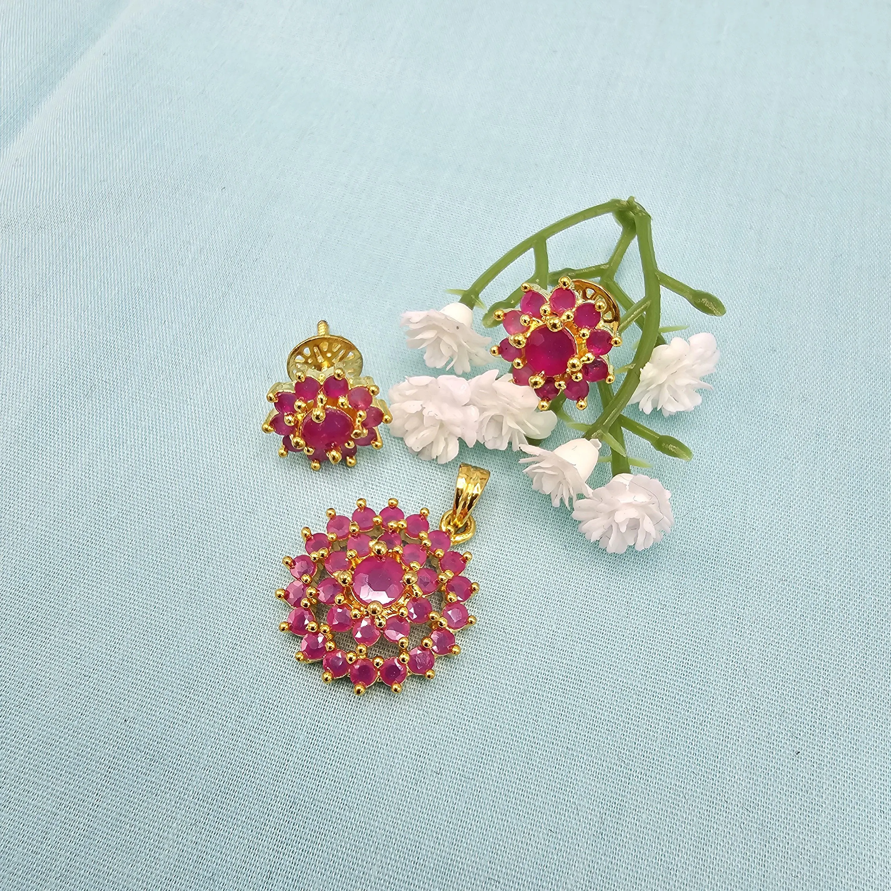 Ruby silver Pendant set