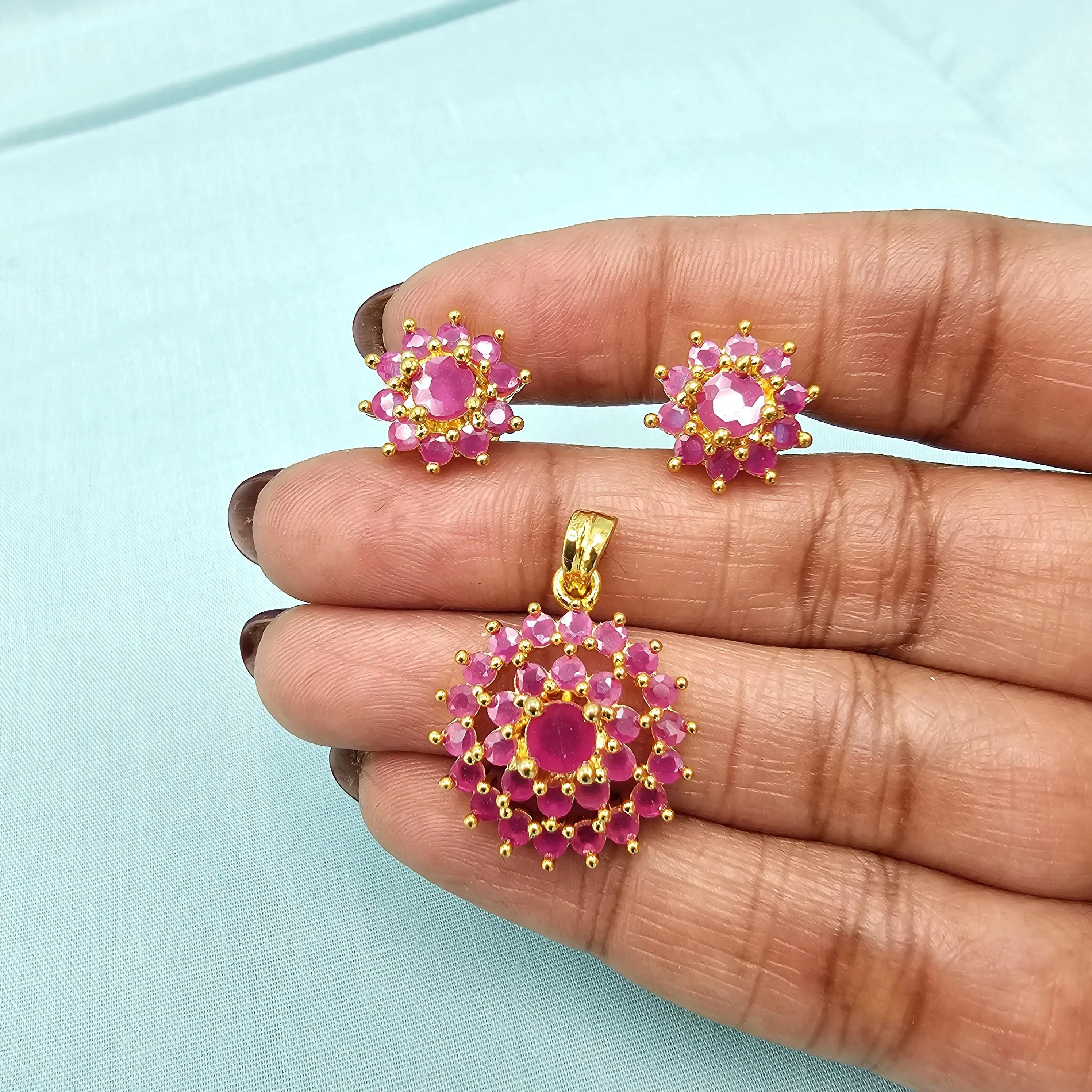 Ruby silver Pendant set