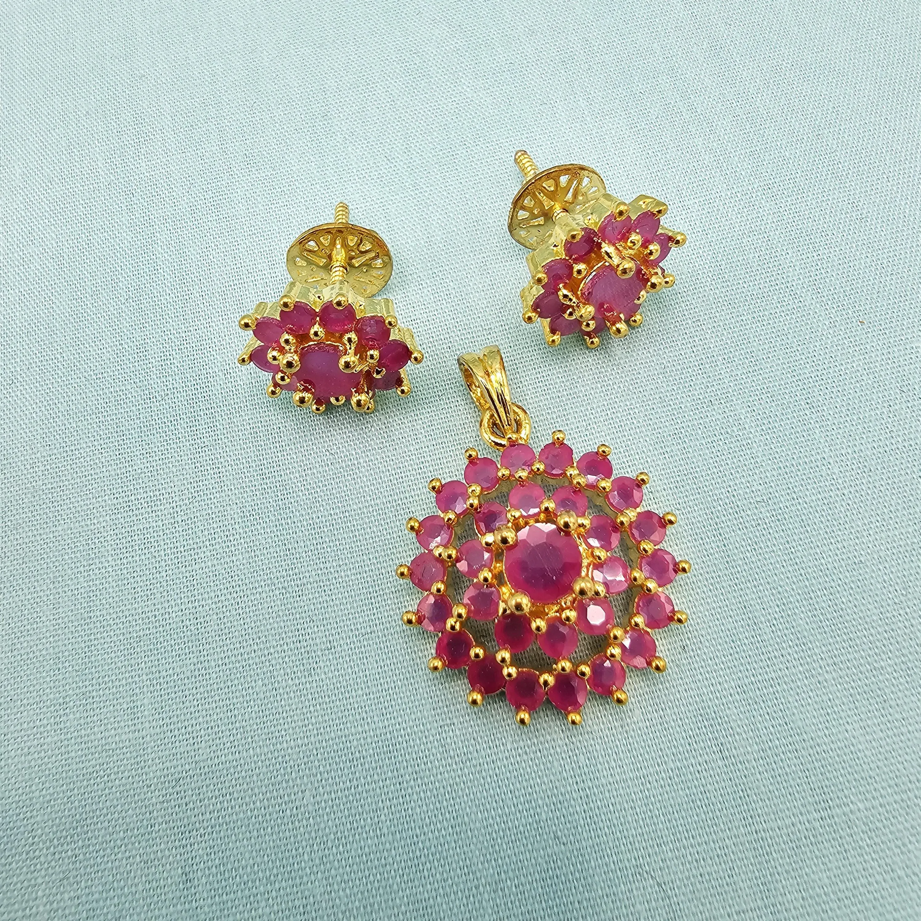 Ruby silver Pendant set