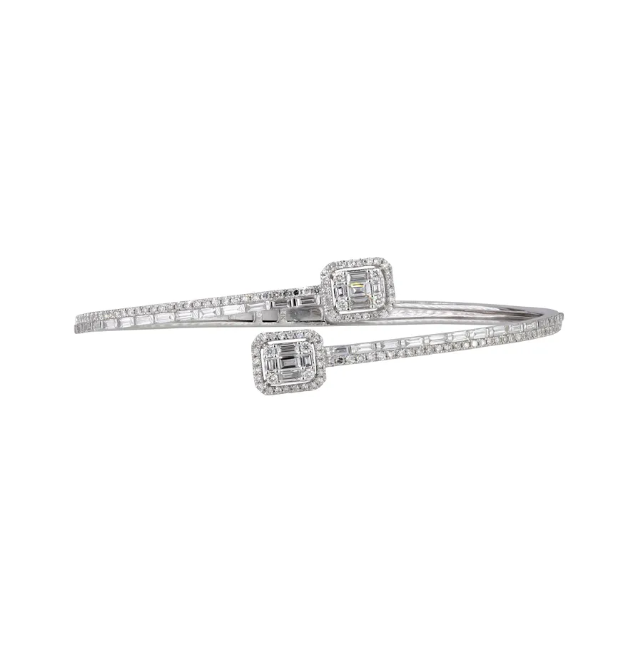 Sabel Collection White Gold Baguette and Round Diamond Bangle