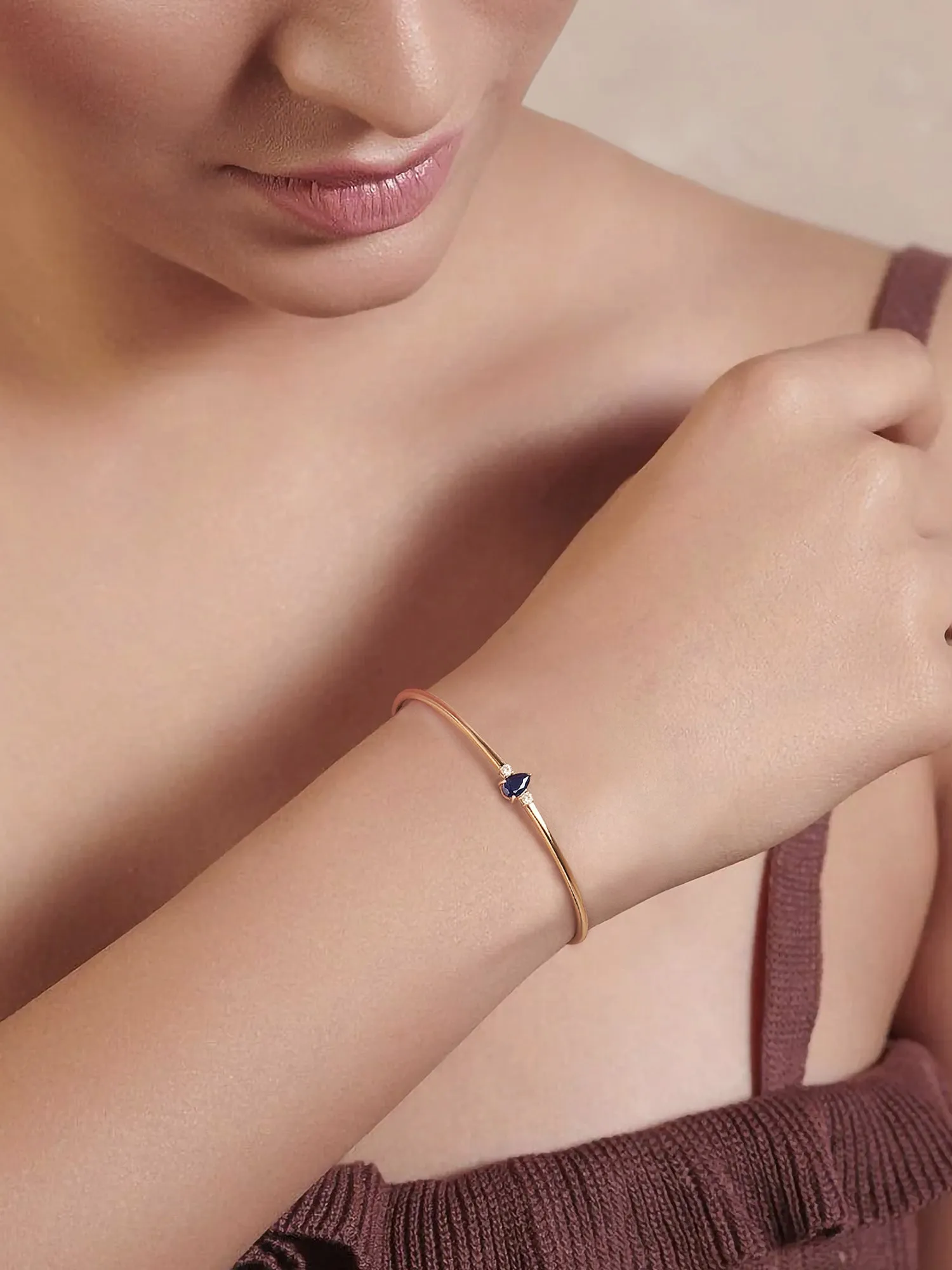 Sapphire Cuff Gold Bangle For Women - Size 2.6