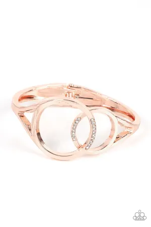 Scope of Expertise - Rose Gold - White Rhinestone Overlapping Circles Paparazzi Hinge Bracelet