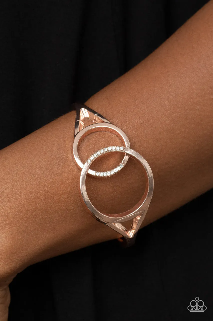 Scope of Expertise - Rose Gold - White Rhinestone Overlapping Circles Paparazzi Hinge Bracelet