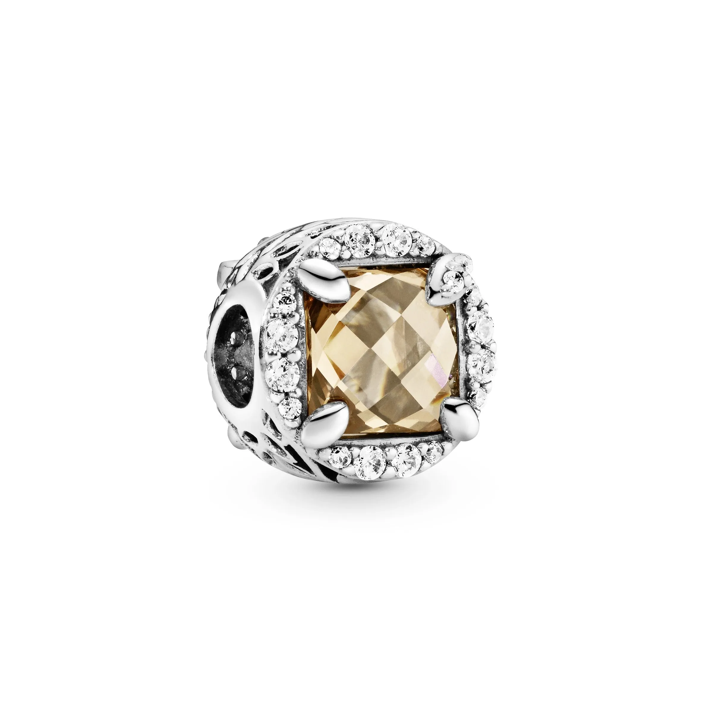 Seeds silver charm with golden coloured and clear cubic zirconia