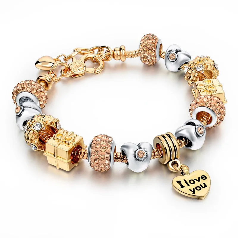 Selling Heart Charm Bracelets & Bangles Gold Bracelets For Women DIY Pulsera Famous Jewellery SBR150074