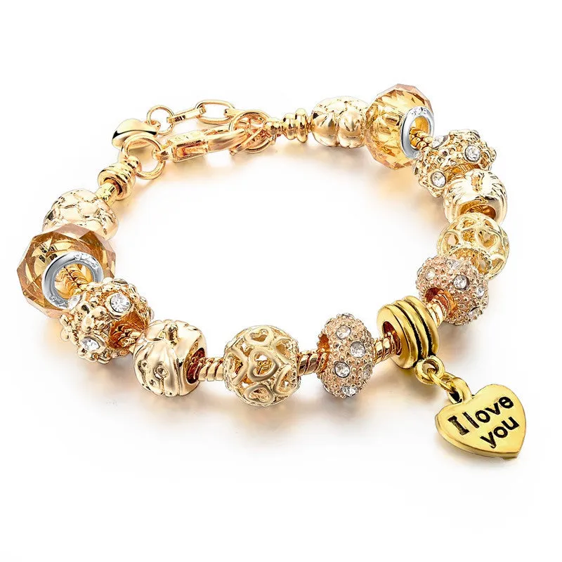 Selling Heart Charm Bracelets & Bangles Gold Bracelets For Women DIY Pulsera Famous Jewellery SBR150074
