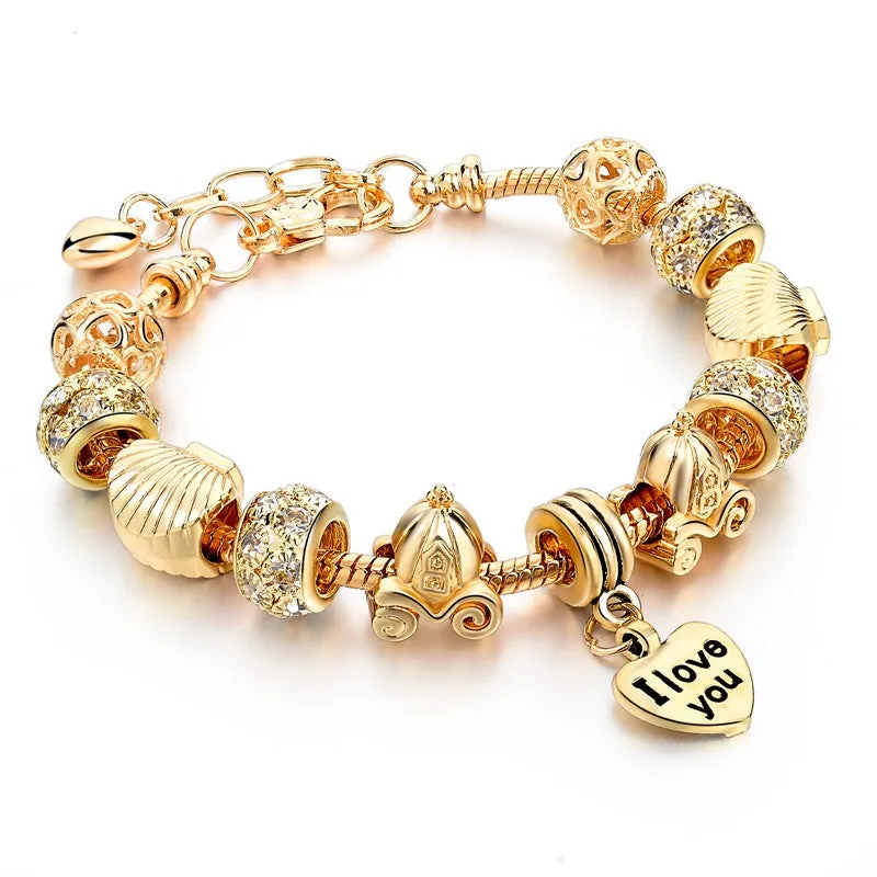 Selling Heart Charm Bracelets & Bangles Gold Bracelets For Women DIY Pulsera Famous Jewellery SBR150074