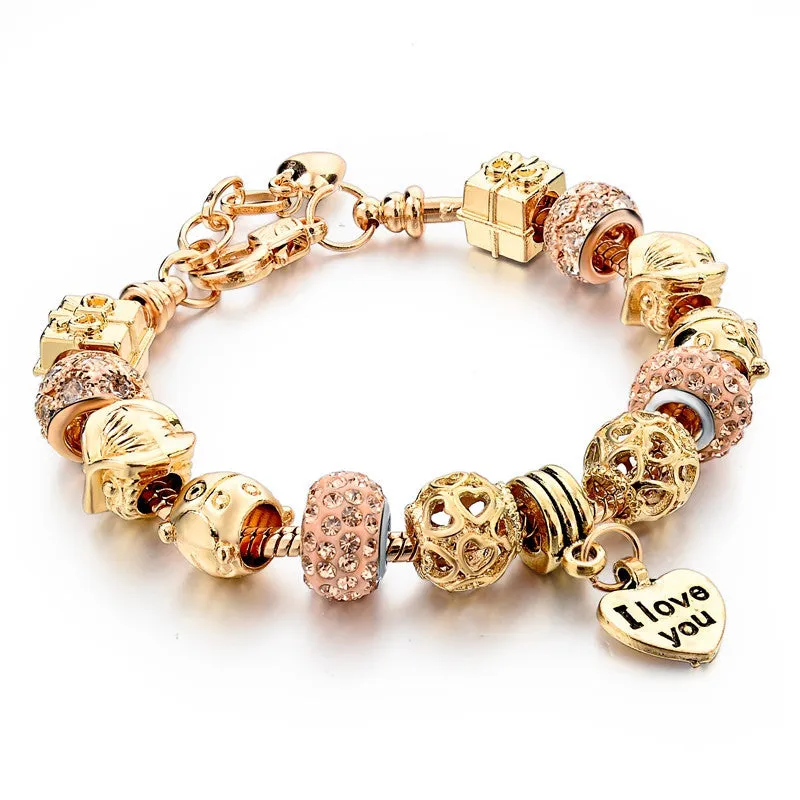 Selling Heart Charm Bracelets & Bangles Gold Bracelets For Women DIY Pulsera Famous Jewellery SBR150074