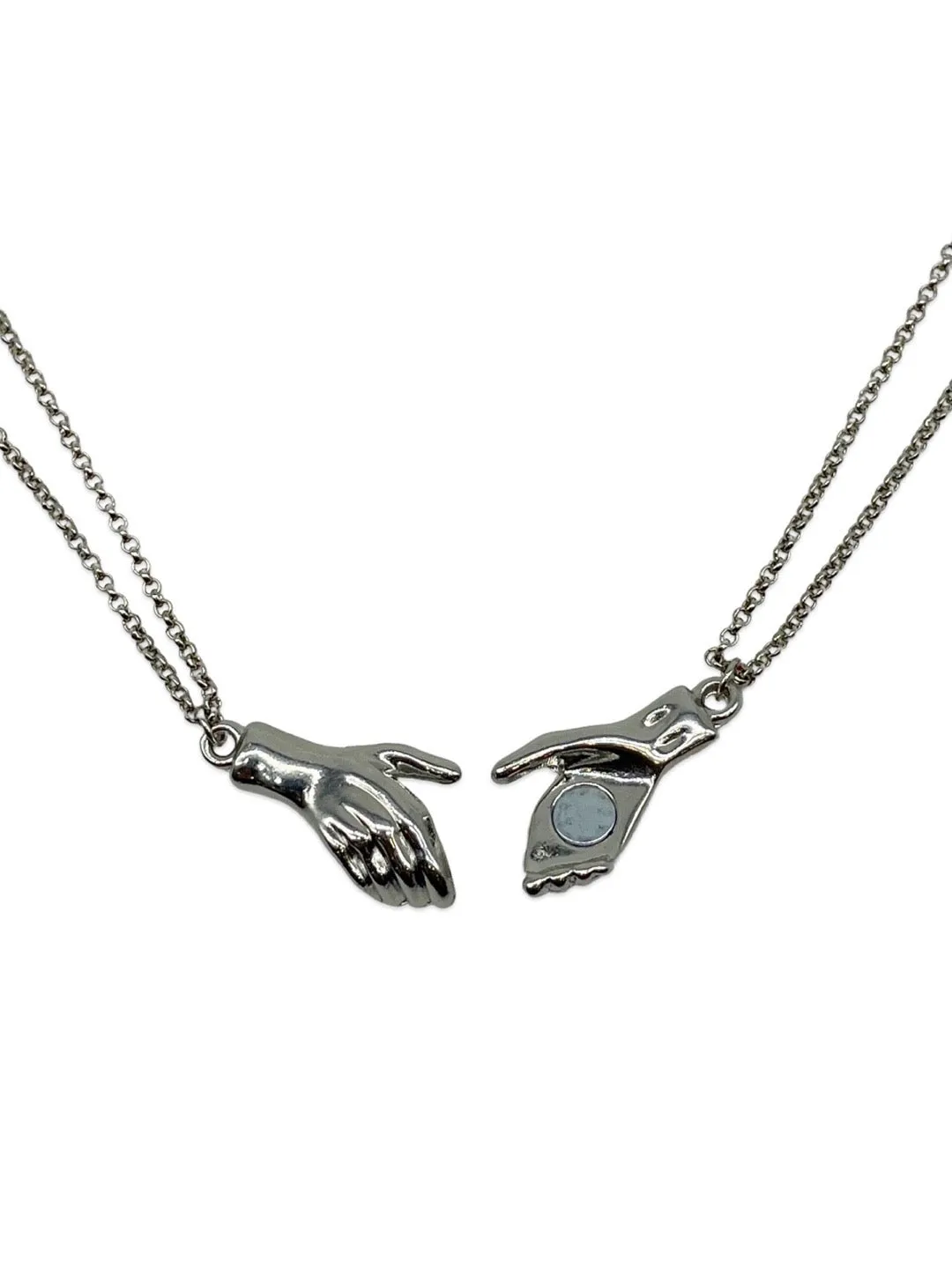 (Set of 2) Silver Plated Hand Holding Magnet Bracelets