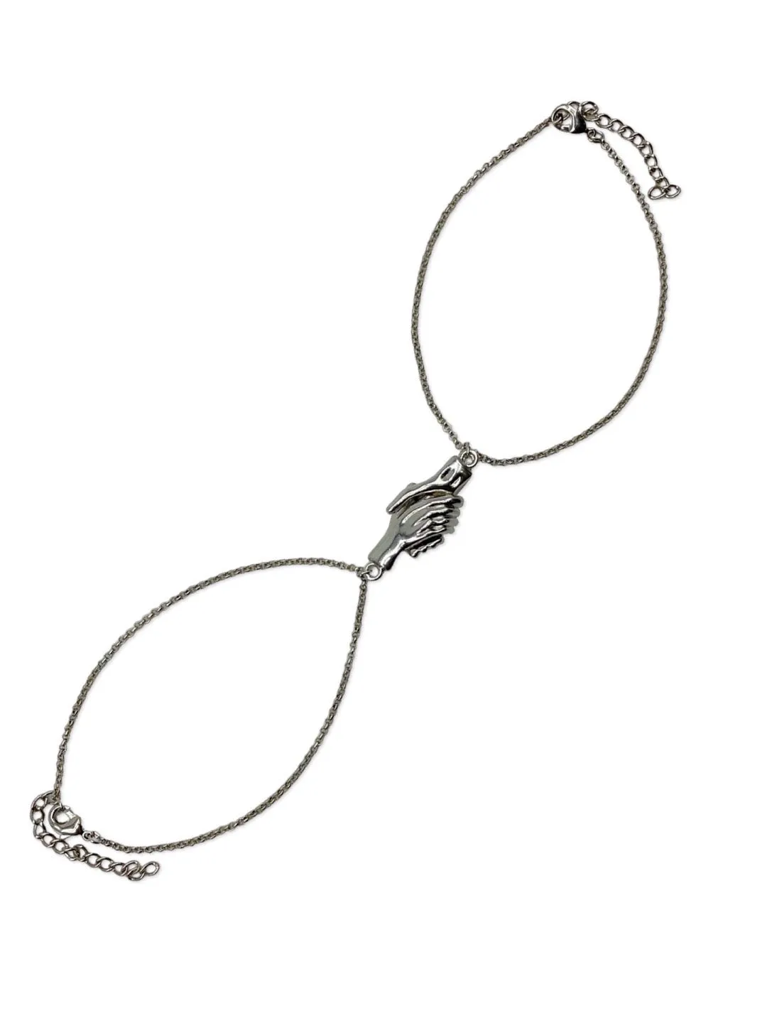 (Set of 2) Silver Plated Hand Holding Magnet Bracelets