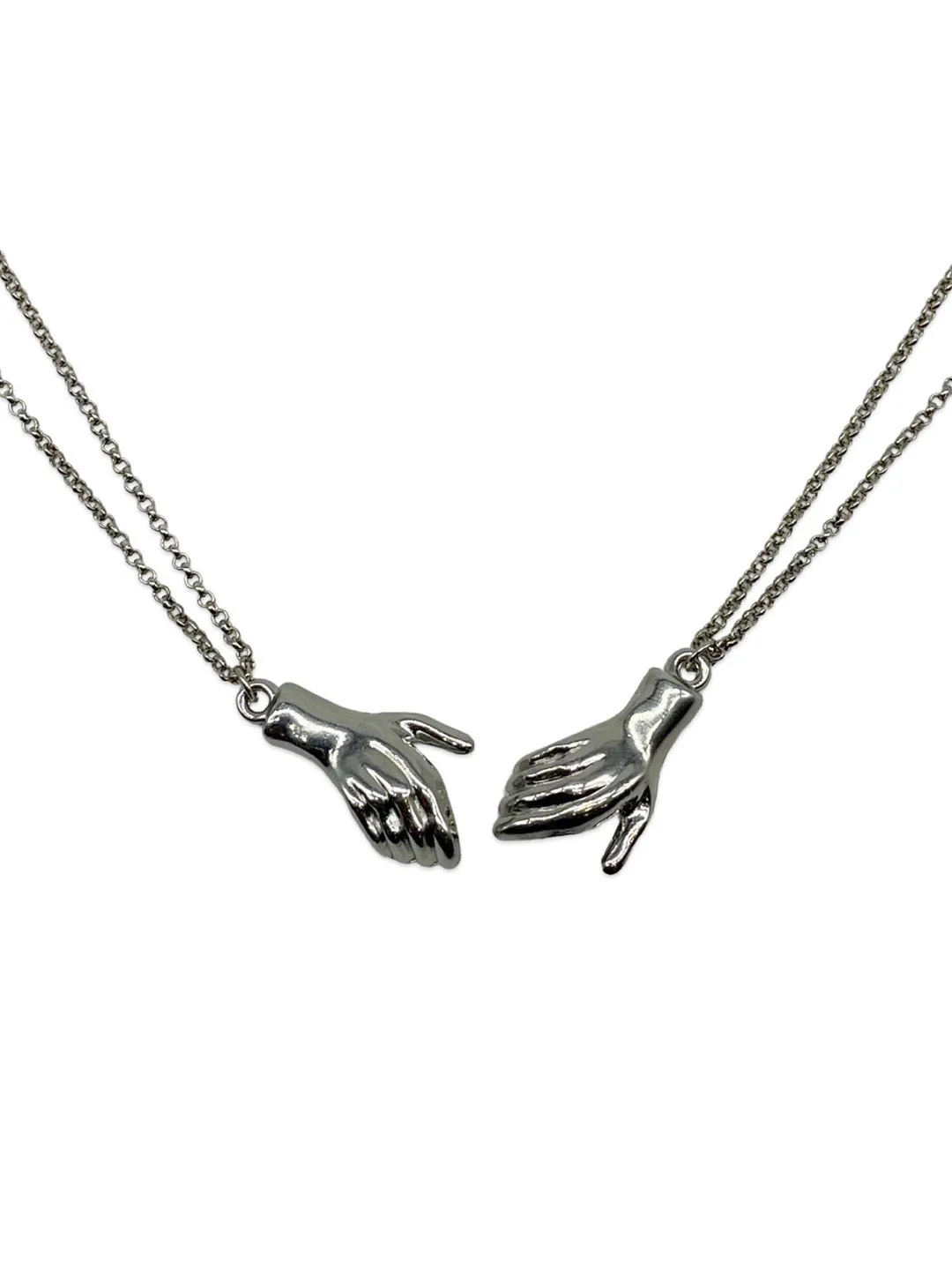 (Set of 2) Silver Plated Hand Holding Magnet Bracelets