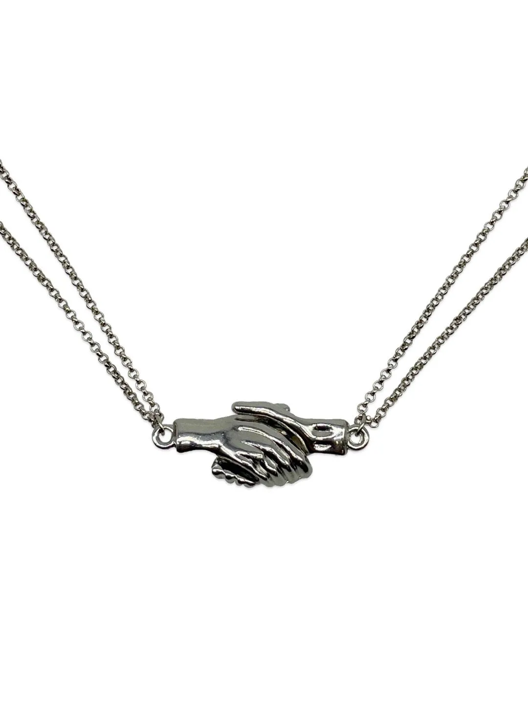 (Set of 2) Silver Plated Hand Holding Magnet Bracelets