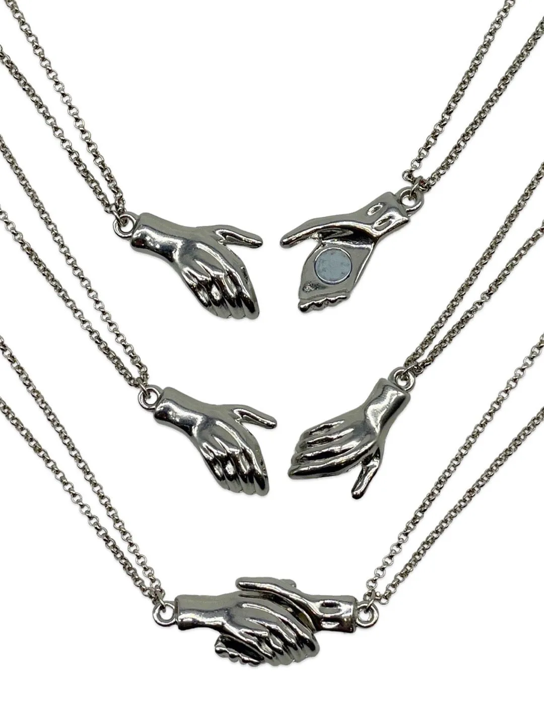 (Set of 2) Silver Plated Hand Holding Magnet Bracelets
