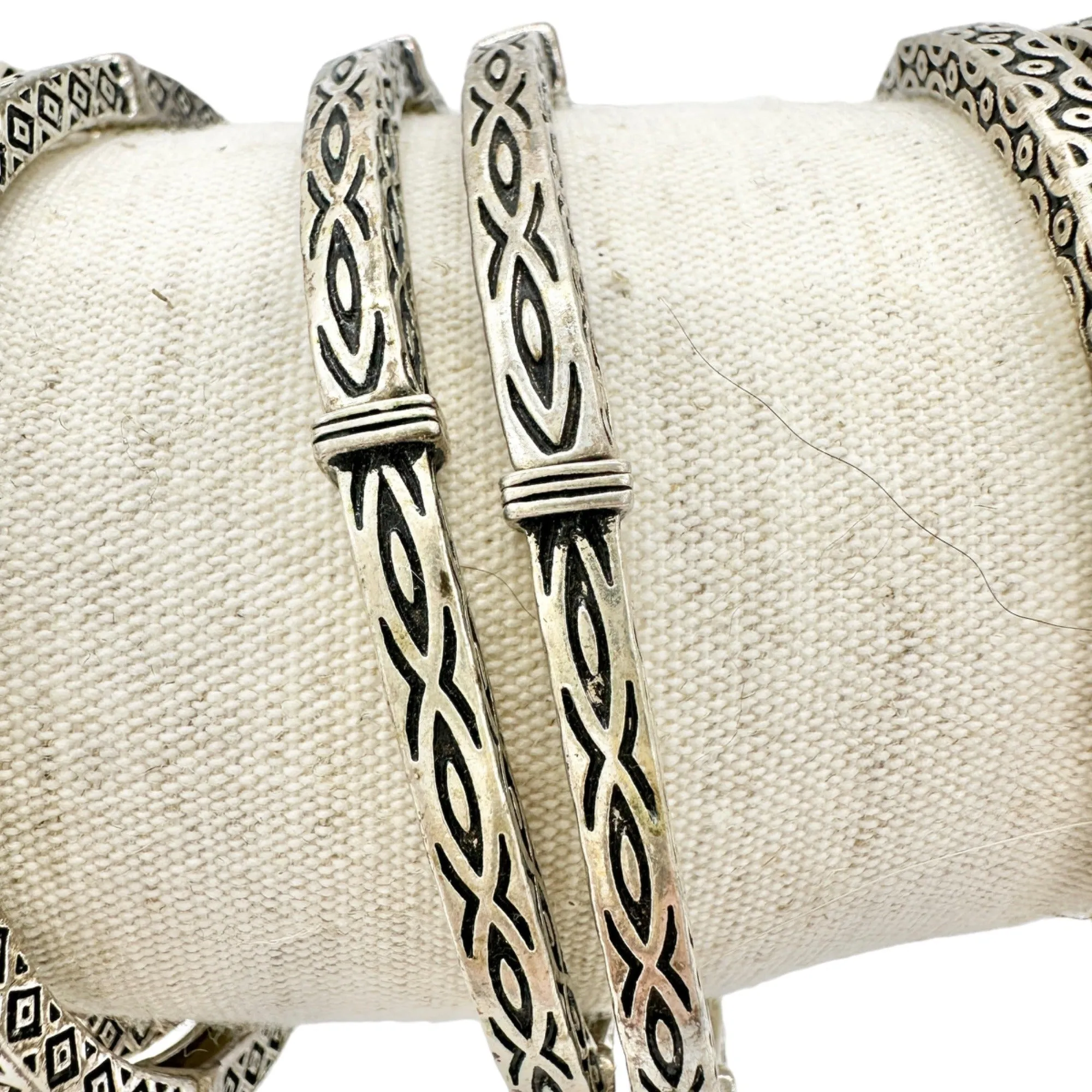 Set of 6 Bracelets Stretch Bangles Silver Celtic Look 2 ea of 3 Patterns NWOT