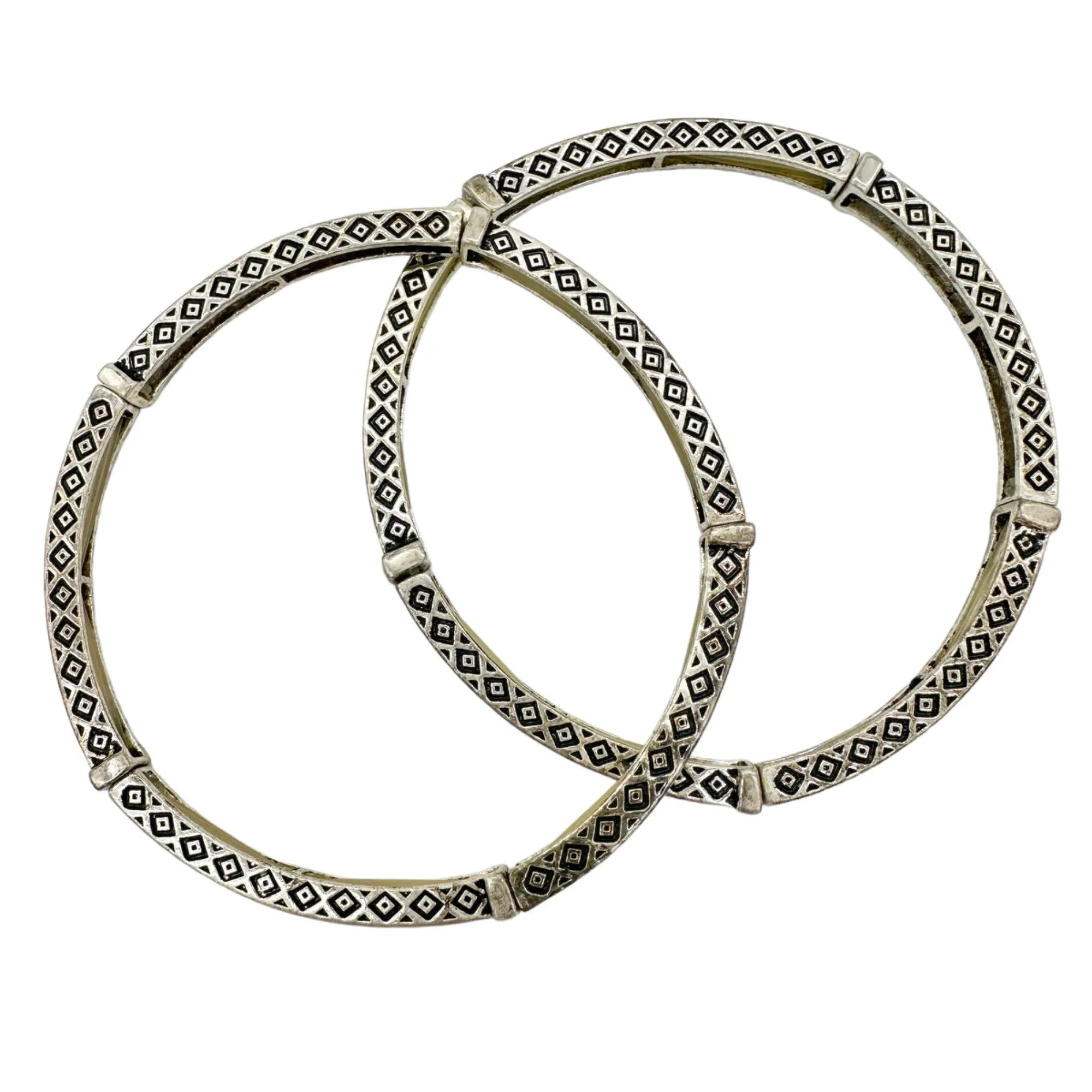Set of 6 Bracelets Stretch Bangles Silver Celtic Look 2 ea of 3 Patterns NWOT