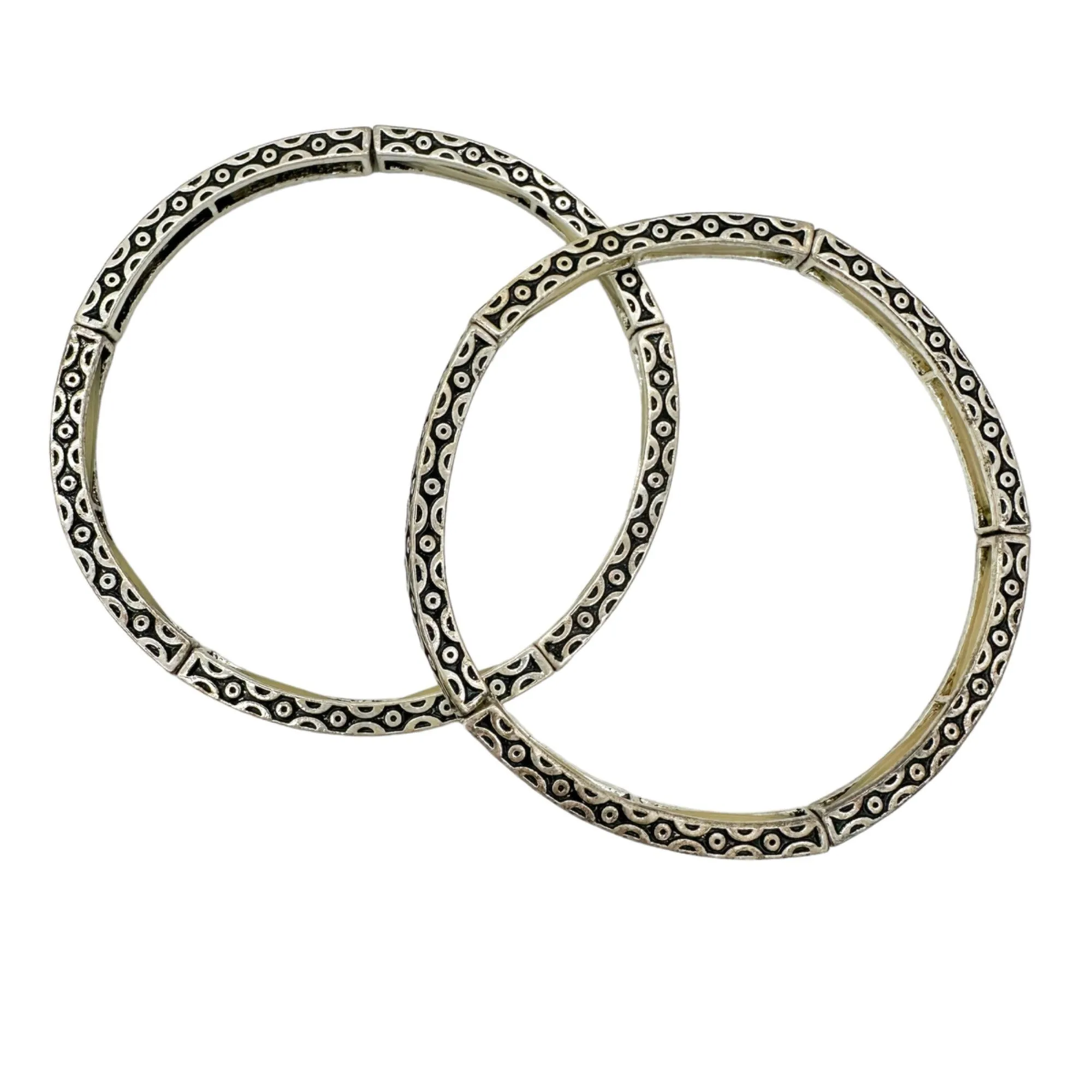 Set of 6 Bracelets Stretch Bangles Silver Celtic Look 2 ea of 3 Patterns NWOT