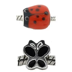 Set of Two (2) charms Love Bug & Butterfly Charm Beads for European Snake Chain Charm Bracelets