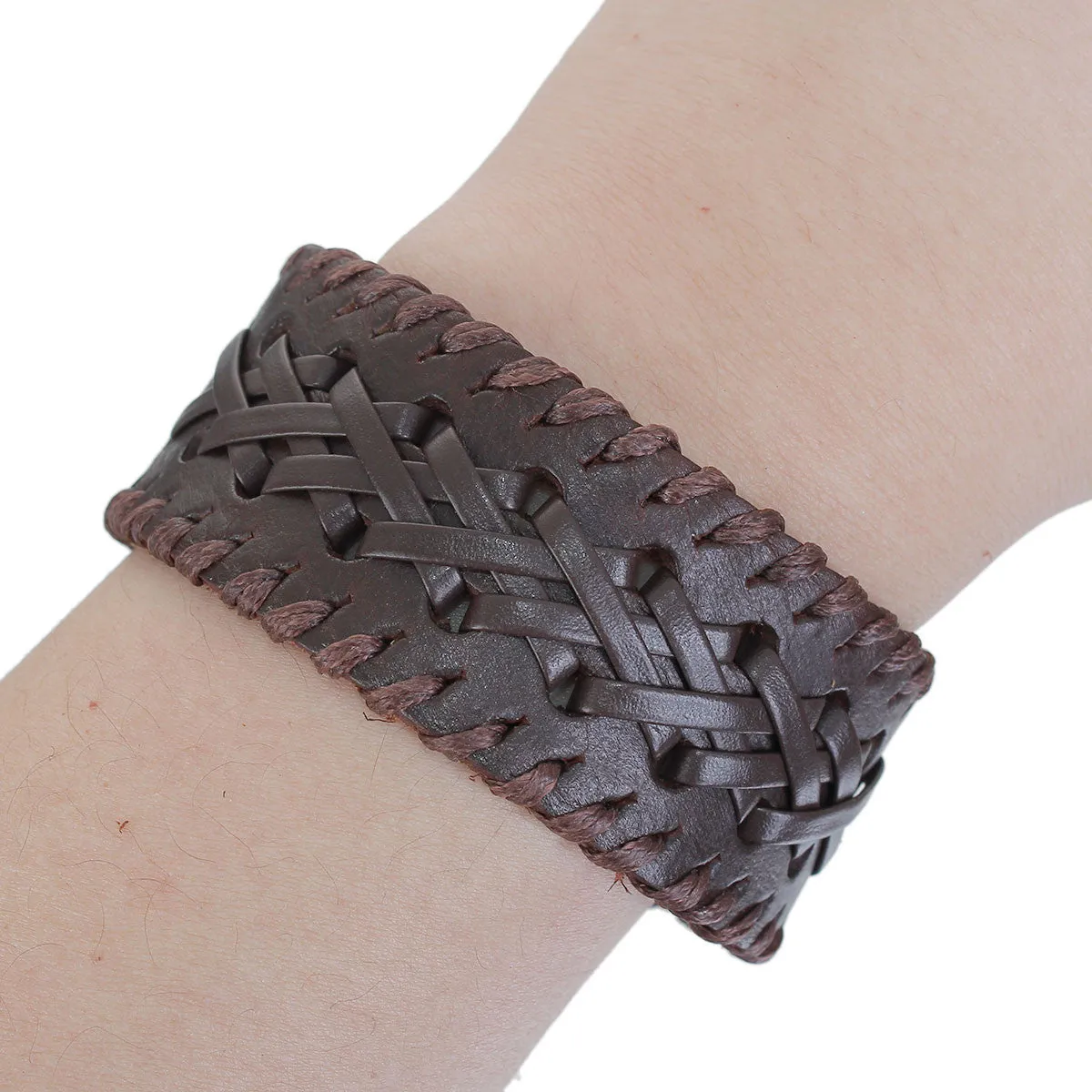Sexy Sparkles Mens 8.5 inches Genuine Real Leather Wrist Bracelet Wide Casual Wristband Cuff Bangle Adjustable