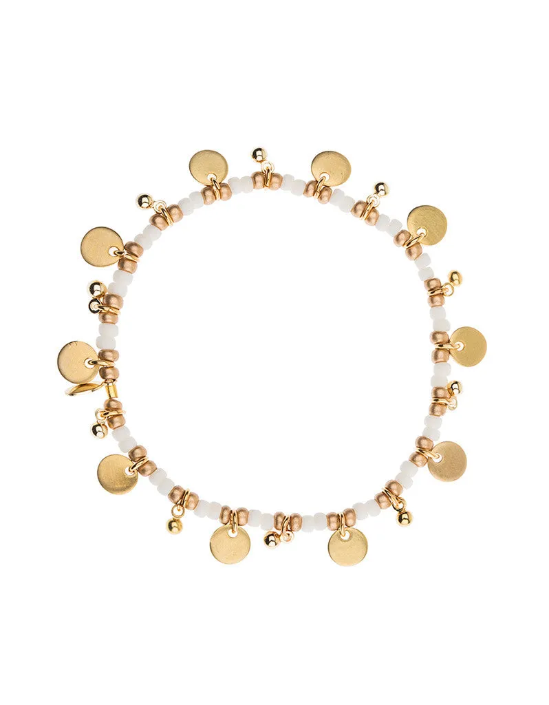 Shashi Lilu Ball Disc Stretch Bracelet in Bone