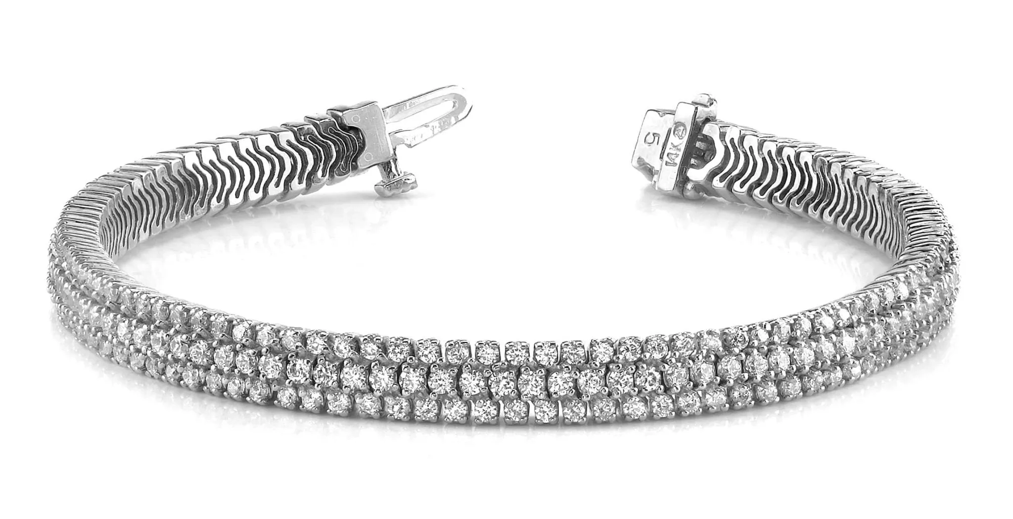 Showstopper Triple Row Diamond Bracelet with 8.98 ct.(finished) 2mm, 2.5mm