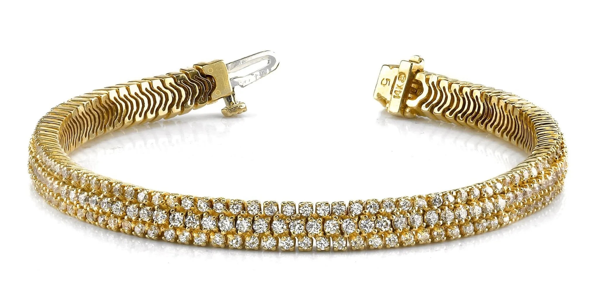 Showstopper Triple Row Diamond Bracelet with 8.98 ct.(finished) 2mm, 2.5mm