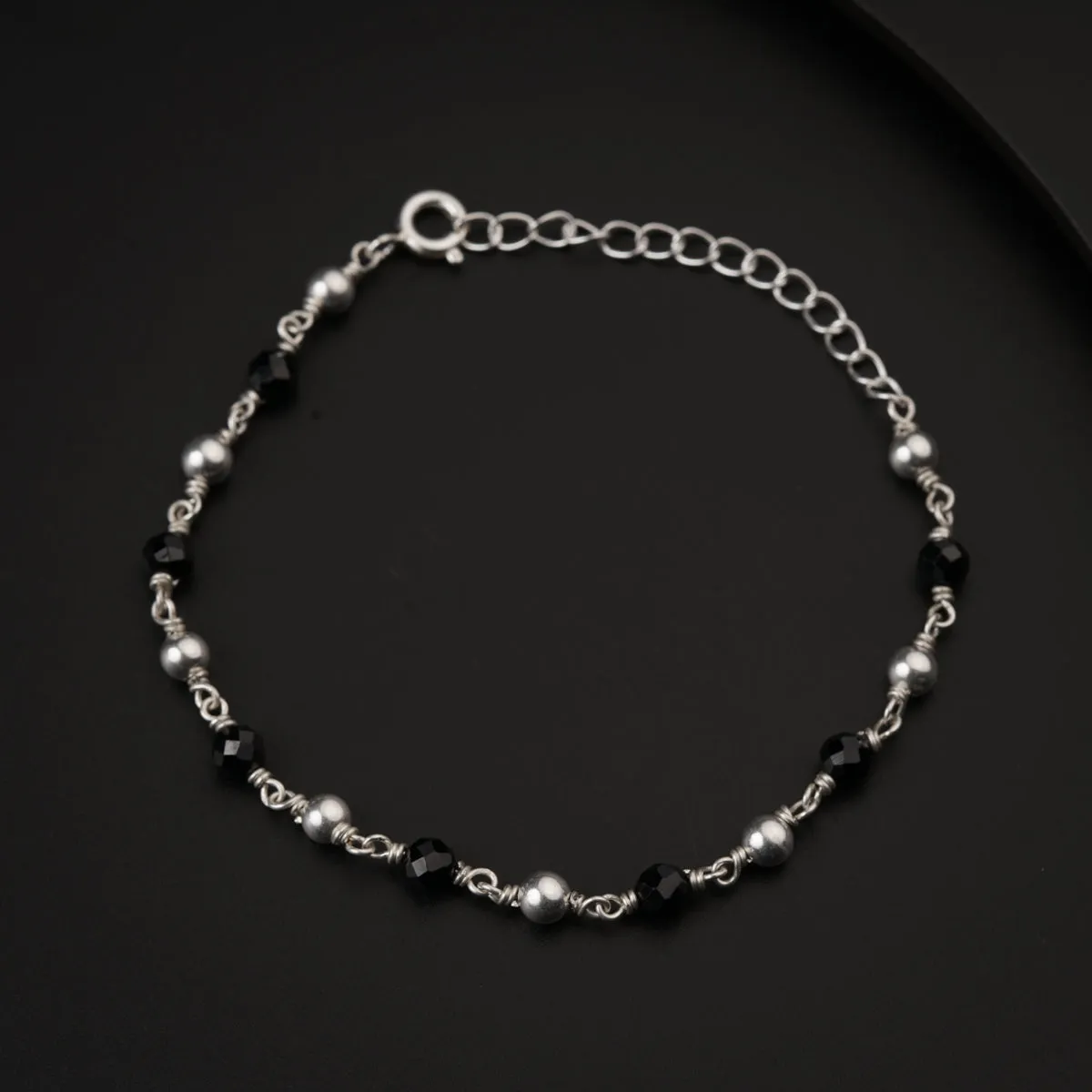 Silver Bracelet Black Spinel & Silver Beads