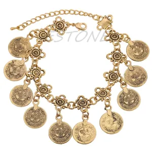 Silver Coin Anklet  Boho  Beachy Bracelet