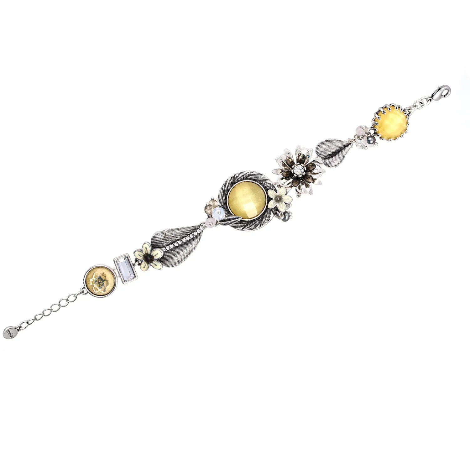 SILVER FLOWER AND LEAF CRYSTAL  BRACELETS #194WH2101 (4E1)