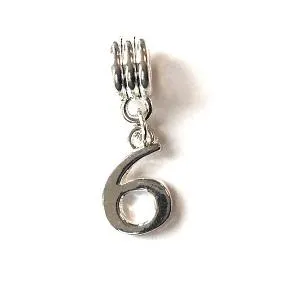 Silver Plated Number 6 Drop Charm