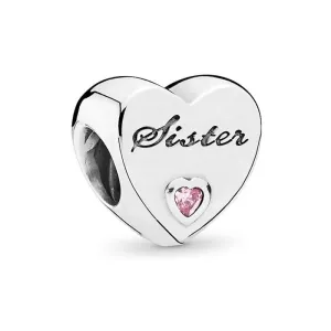 Sister Pink Heart Charm