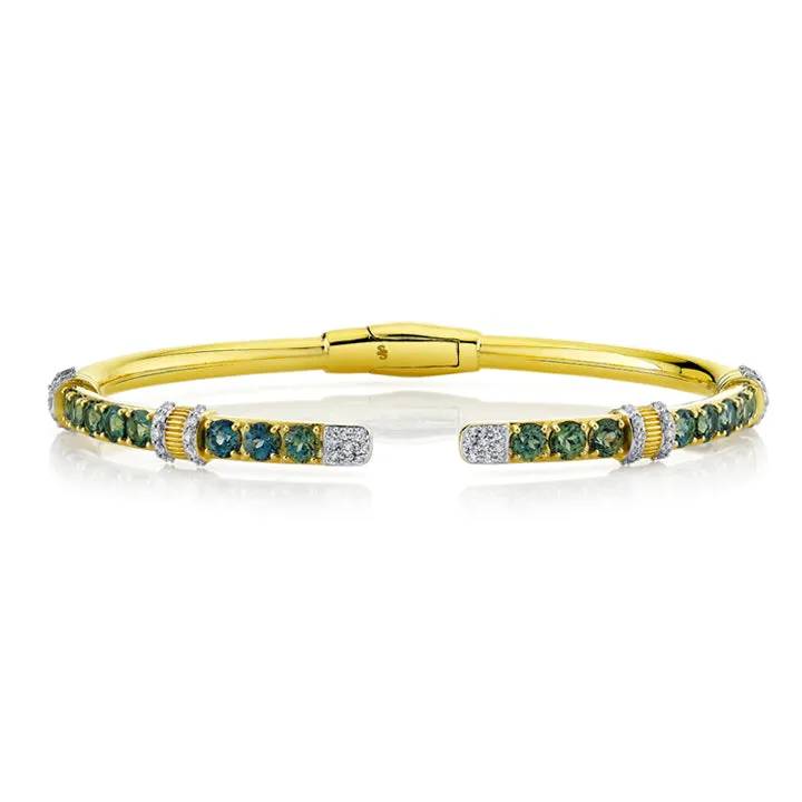 Sloane Street 18k Yellow Gold Green Sapphire & Diamond Cuff Bangle Bracelet - SS-B032T-GS-WDCB-Y