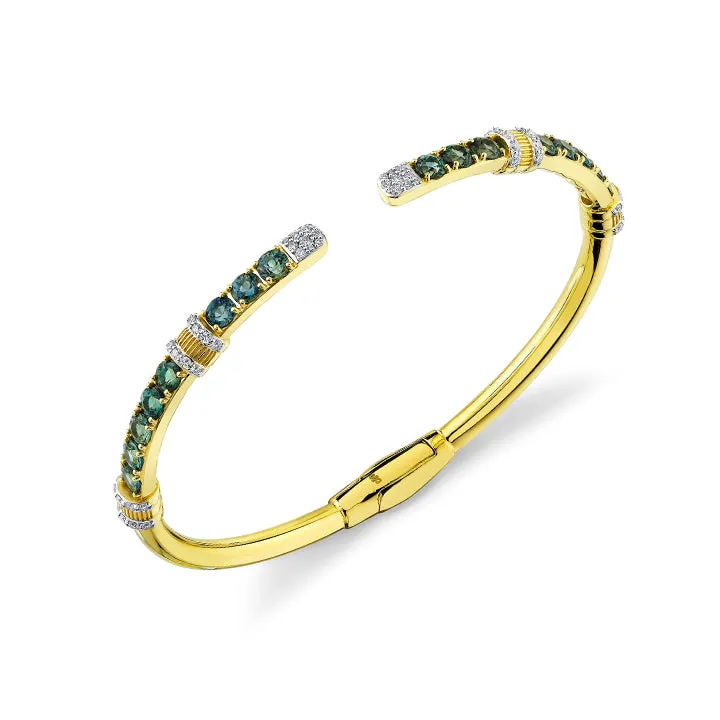 Sloane Street 18k Yellow Gold Green Sapphire & Diamond Cuff Bangle Bracelet - SS-B032T-GS-WDCB-Y