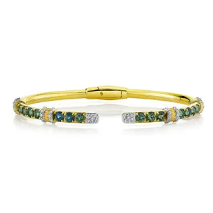 Sloane Street 18k Yellow Gold Green Sapphire & Diamond Cuff Bangle Bracelet - SS-B032T-GS-WDCB-Y