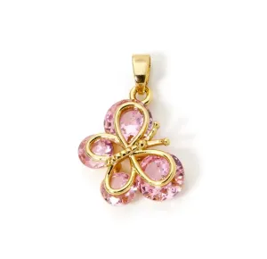 Small Pink Gem Stone Butterfly Charm