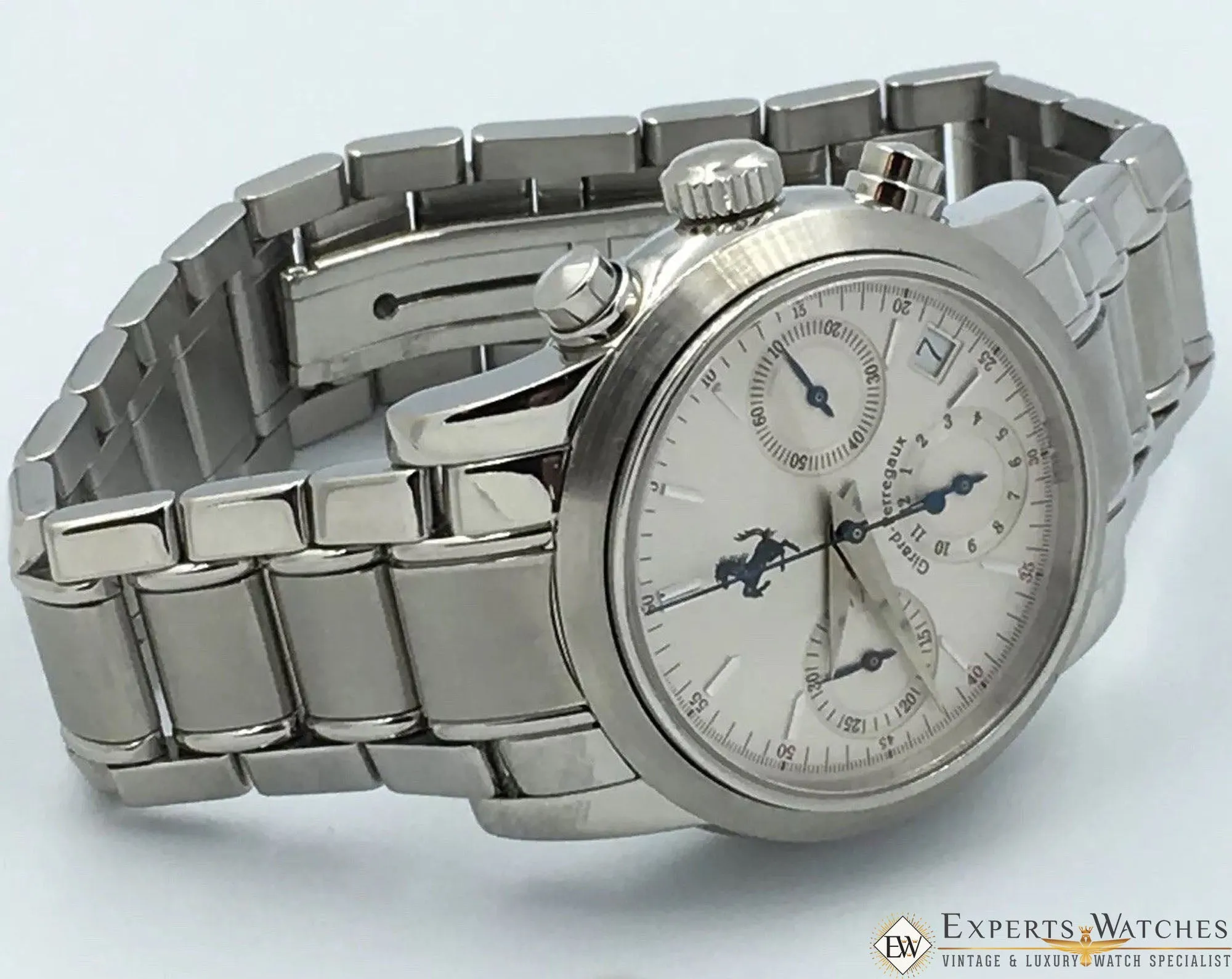 Sold!!! Girard Perregaux Ferrari Chronograph Date Automatic 8020 Silver Bracelet Box PP
