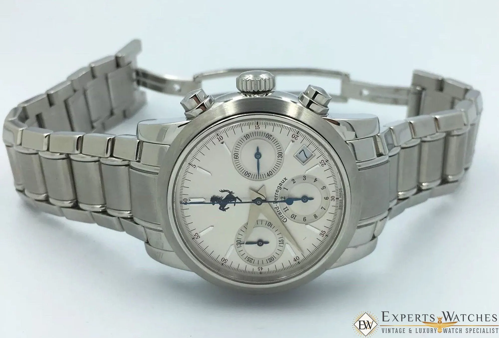 Sold!!! Girard Perregaux Ferrari Chronograph Date Automatic 8020 Silver Bracelet Box PP
