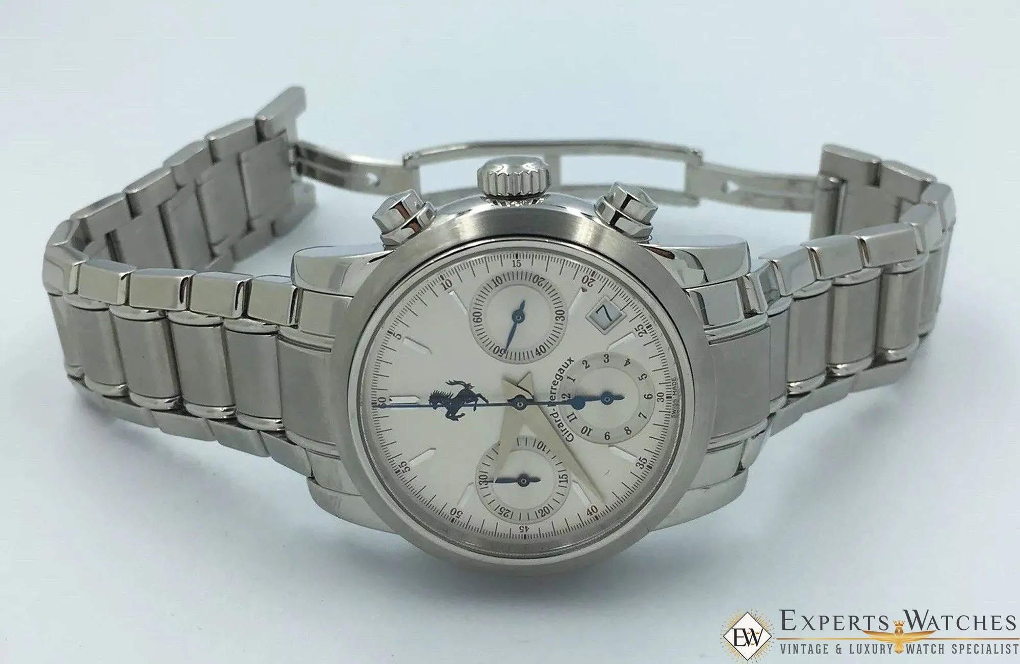 Sold!!! Girard Perregaux Ferrari Chronograph Date Automatic 8020 Silver Bracelet Box PP