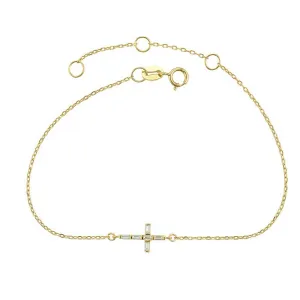 Solid 925 Sterling Silver - Gold Plated. Cross Crystals Bracelet. Religious.