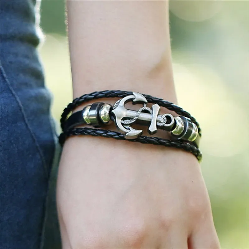 South Korea Fashion Popular Beaded /Wax /Skull /Anchor Rope Stainless Steel Accessories Charm Bracelet Punk Men Jewelry