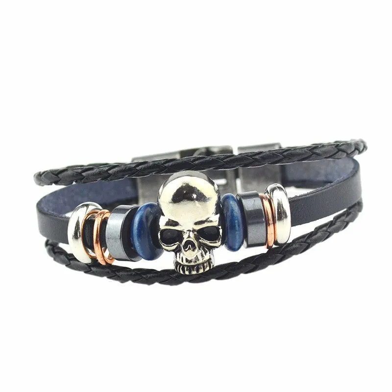 South Korea Fashion Popular Beaded /Wax /Skull /Anchor Rope Stainless Steel Accessories Charm Bracelet Punk Men Jewelry