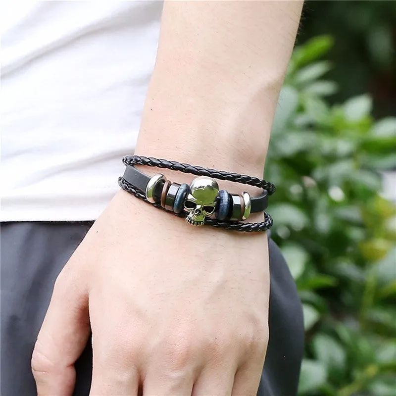South Korea Fashion Popular Beaded /Wax /Skull /Anchor Rope Stainless Steel Accessories Charm Bracelet Punk Men Jewelry