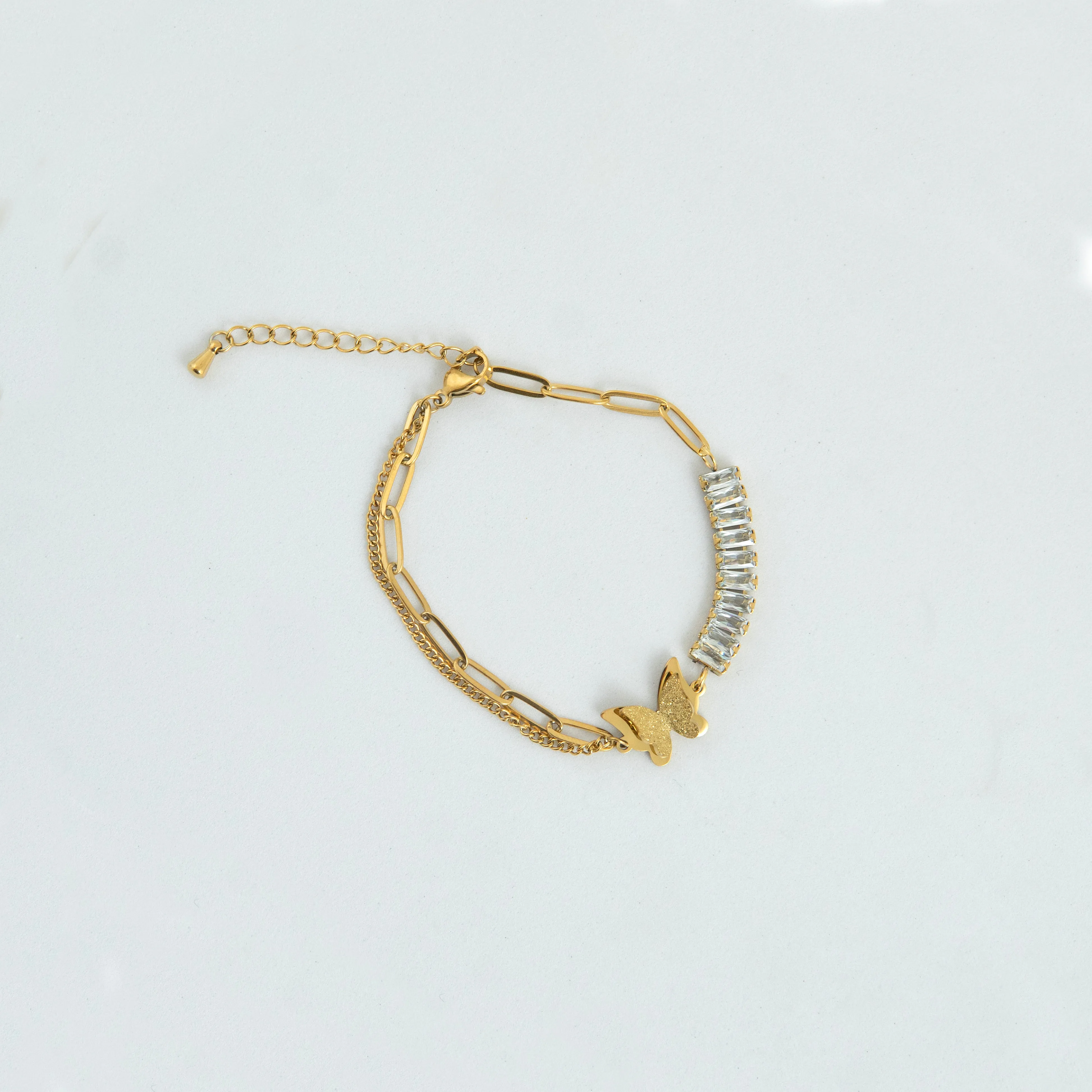Sparkle Butterfly Bracelet Gold Plated, Waterproof and Anti-Tarnish - 8 inches