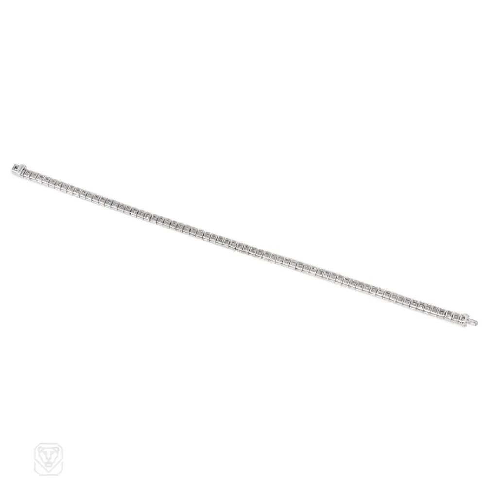 Square-cut diamond and platinum line bracelet
