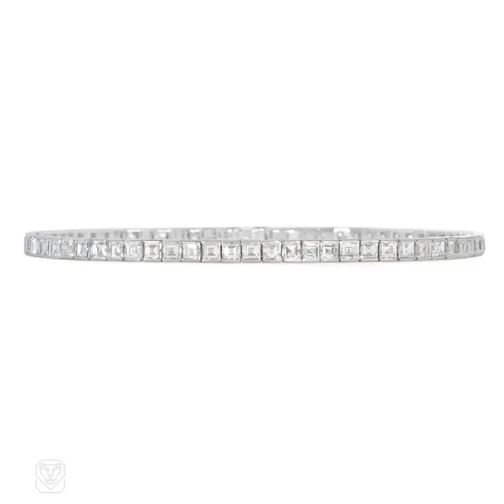 Square-cut diamond and platinum line bracelet