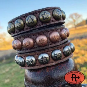 Stackable Set of Brown Bracelets with Star Dots in Copper, Antique Silver and Brass