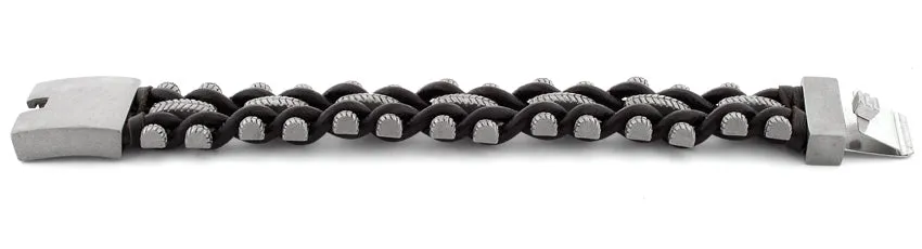 Stainless Steel Tire Tracks Brown Leather Bracelet
