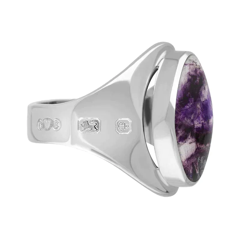 Sterling Silver Blue John Queen's Jubilee Hallmark Small Oval Ring D