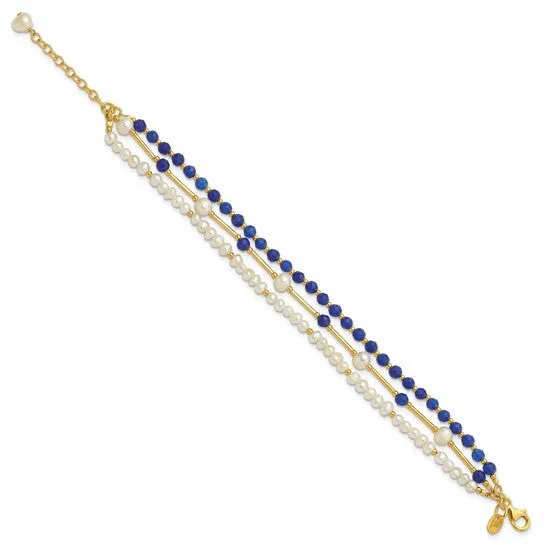 Sterling Silver Gold-plated Freshwater Pearl and Blue Quartz Bracelet