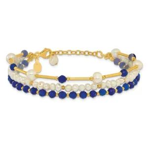 Sterling Silver Gold-plated Freshwater Pearl and Blue Quartz Bracelet