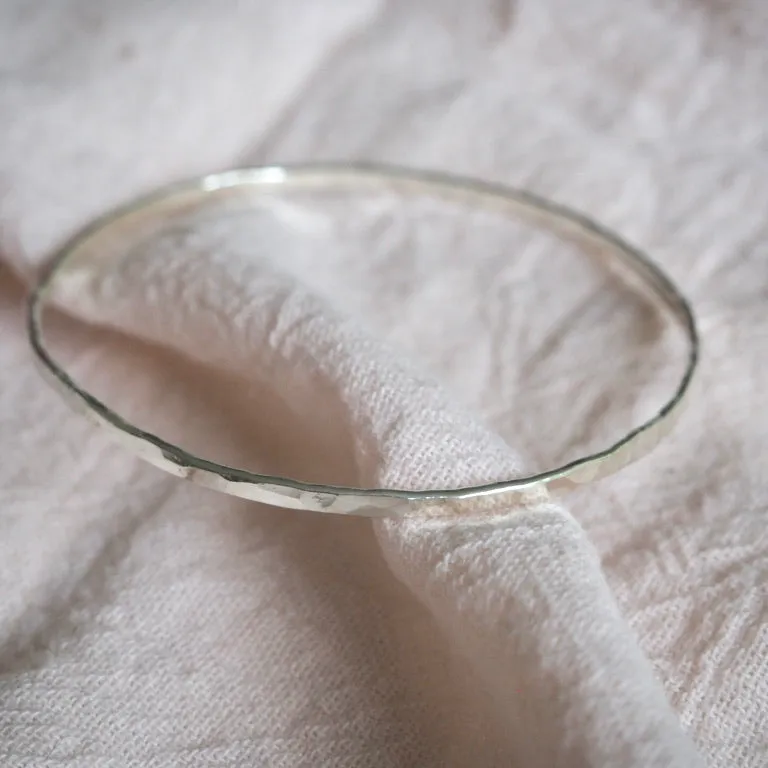 Sterling Silver Hammered Bangle - PK Jewelry